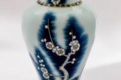 Exquisite Japanese Cloisonn Enamel Vase Blue and White Plum Blossoms Ando - 4556778