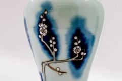 Exquisite Japanese Cloisonn Enamel Vase Blue and White Plum Blossoms Ando - 4556780