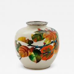 Exquisite Japanese Cloisonn Enamel Vase with Persimmons on Ivory Ground - 4556831