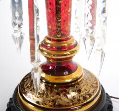 Exquisite Pair 19th Century Bohemian Lamp Striking Cranberry Gilt Gold Glass - 3885444