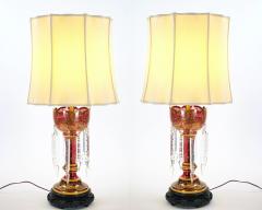 Exquisite Pair 19th Century Bohemian Lamp Striking Cranberry Gilt Gold Glass - 3885447