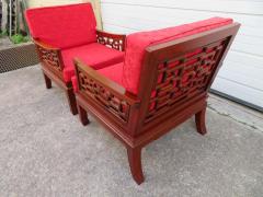 Exquisite Pair of Chinoiserie Ming Style Carved Rosewood Chairs Asian Modern - 1533959