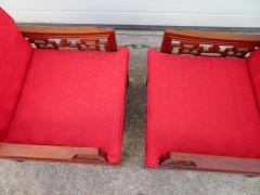 Exquisite Pair of Chinoiserie Ming Style Carved Rosewood Chairs Asian Modern - 1533963