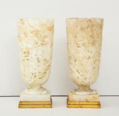 Exquisite Pair of Large Carved Alabaster Lamps  - 970252