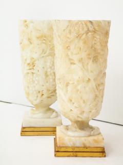 Exquisite Pair of Large Carved Alabaster Lamps  - 970254