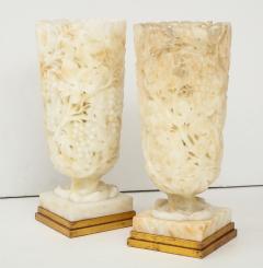 Exquisite Pair of Large Carved Alabaster Lamps  - 970255