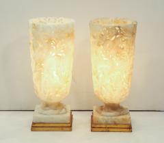Exquisite Pair of Large Carved Alabaster Lamps  - 970256