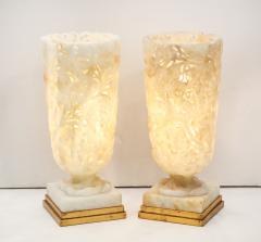 Exquisite Pair of Large Carved Alabaster Lamps  - 970257