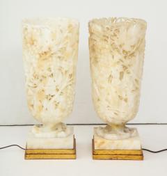 Exquisite Pair of Large Carved Alabaster Lamps  - 970259