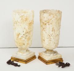Exquisite Pair of Large Carved Alabaster Lamps  - 970261