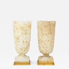Exquisite Pair of Large Carved Alabaster Lamps  - 970732