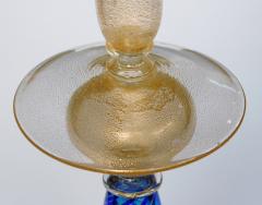 Exquisite Pair of Murano Gold Aventurine and Blue Filigrana Glass Candlesticks - 1636997