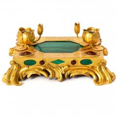 Exquisite Rococo Gilt Bronze Malachite Encrier Inkwell Desk Set ca 1880 - 4502010