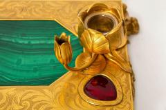 Exquisite Rococo Gilt Bronze Malachite Encrier Inkwell Desk Set ca 1880 - 4502015