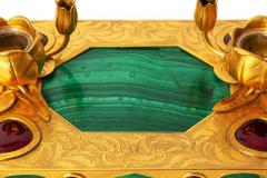 Exquisite Rococo Gilt Bronze Malachite Encrier Inkwell Desk Set ca 1880 - 4502016