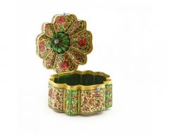 Exquisite and Large Indian 22K Gold Enamel and Diamond Snuff Box Jaipur - 2876304