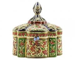 Exquisite and Large Indian 22K Gold Enamel and Diamond Snuff Box Jaipur - 2877271