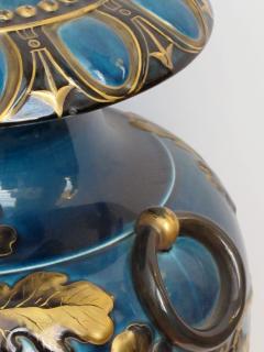 Exquisitely rendered English teal glazed ceramic urn with raised decoration - 848819