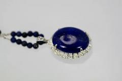 Extra Fine Lapis Lazuli Pendant Diamond Surround 18 Karat Diamond Studded Chain - 3449098
