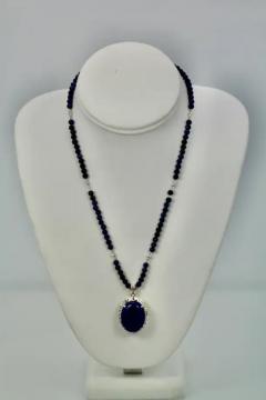Extra Fine Lapis Lazuli Pendant Diamond Surround 18 Karat Diamond Studded Chain - 3449101