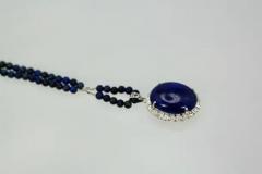 Extra Fine Lapis Lazuli Pendant Diamond Surround 18 Karat Diamond Studded Chain - 3449107