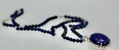 Extra Fine Lapis Lazuli Pendant Diamond Surround 18 Karat Diamond Studded Chain - 3449188