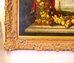 Extra Large Gilt Wood Frame Oil Canvas Flowers Fruits Still Life Painting - 3987779