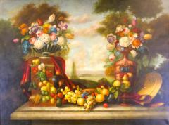 Extra Large Gilt Wood Frame Oil Canvas Flowers Fruits Still Life Painting - 3988522