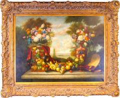 Extra Large Gilt Wood Frame Oil Canvas Flowers Fruits Still Life Painting - 3988523