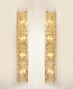 Extra Large Pair of Brass and Clear Murano Glass Blocks Sconces Italy 4ft Tall - 2654137