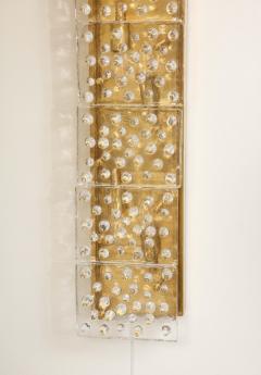 Extra Large Pair of Brass and Clear Murano Glass Blocks Sconces Italy 4ft Tall - 2654140