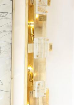 Extra Large Pair of Brass and White Murano Glass Cubist Sconces Italy 4ft Tall - 2680879