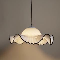 Extra large 1960s Murano Fazzoletto frilly white and black ceiling pendant - 3226758