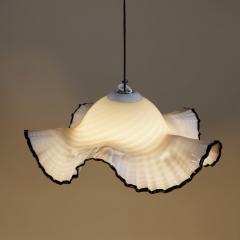 Extra large 1960s Murano Fazzoletto frilly white and black ceiling pendant - 3226759