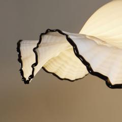Extra large 1960s Murano Fazzoletto frilly white and black ceiling pendant - 3226760