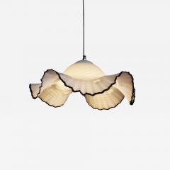 Extra large 1960s Murano Fazzoletto frilly white and black ceiling pendant - 3229703
