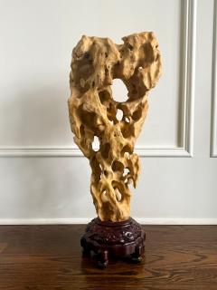 Extraordinary Large Chinese Scholar Rock Yellow Taihu Stone on Wood Stand - 4530917