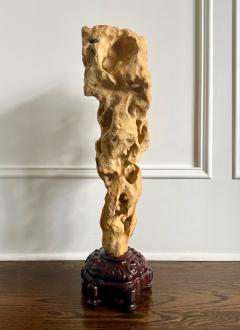 Extraordinary Large Chinese Scholar Rock Yellow Taihu Stone on Wood Stand - 4530918