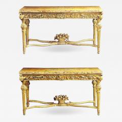 Extraordinary Pair of Italian 18th Century Carved Giltwood Console Tables - 1476869