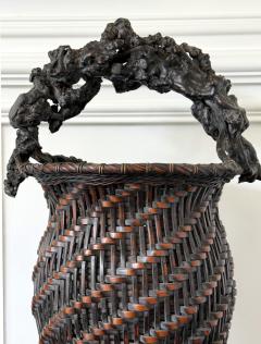 Extraordinary Smoke Bamboo Basket with Wisteria Root Handle Meiji Period - 4639296