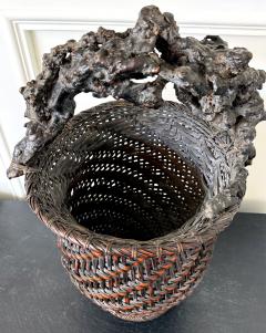 Extraordinary Smoke Bamboo Basket with Wisteria Root Handle Meiji Period - 4639297