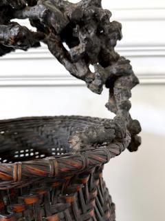 Extraordinary Smoke Bamboo Basket with Wisteria Root Handle Meiji Period - 4639300