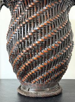 Extraordinary Smoke Bamboo Basket with Wisteria Root Handle Meiji Period - 4639302