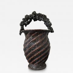 Extraordinary Smoke Bamboo Basket with Wisteria Root Handle Meiji Period - 4640499