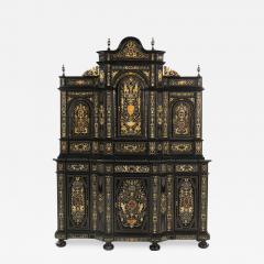 Extremely Fine Italian Baroque Ebonized Wood Faux Ivory and Hardstone Cabinet - 1162520