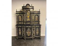 Extremely Fine Italian Baroque Ebonized Wood Faux Ivory and Hardstone Cabinet - 4103311