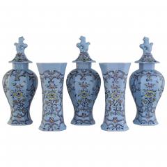 Extremely rare 18th century set of five Dutch Delft vases  - 4565864