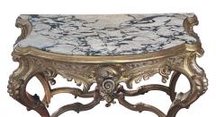 Exuberantly carved French Rococo Revival Giltwood Console Table with Marble Top - 3467667