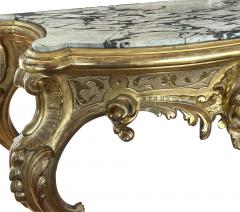 Exuberantly carved French Rococo Revival Giltwood Console Table with Marble Top - 3467668