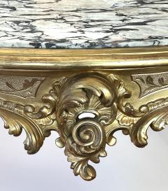 Exuberantly carved French Rococo Revival Giltwood Console Table with Marble Top - 3467669